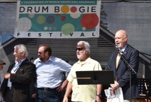 Drum Boogie Festival opening ceremony with Assemblyperson Kevin Cahill, Town Supervisor Bill McKenna, Festival Director Garry Kvistad, 