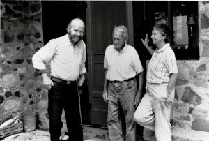 (L to R), Paul Winter, Scott and Helen Nearing at Forest Farm, by KathyThornwood